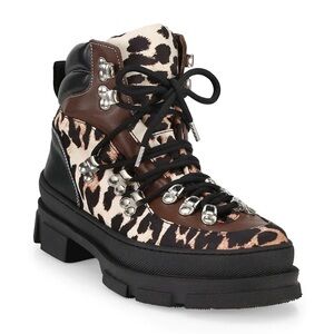 Ganni Leopard Print Lace-Up Platform Hiker Boot Size 7 NWOT
